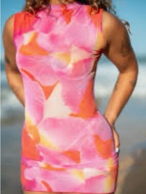Vibrant Pink & Orange Abstract Bodycon Dress